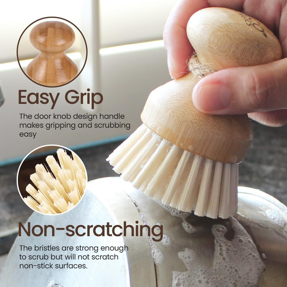 Eco Basics Sustainable Cleaning Brush Set of 6| Dish Brush, Pot Brush, Bathroom Brush, Window Squeegee, Bottle Brush & Vegetable Brush | FSC Bamboo & Ocean-Bound Recycled Plastic Tools image number 3