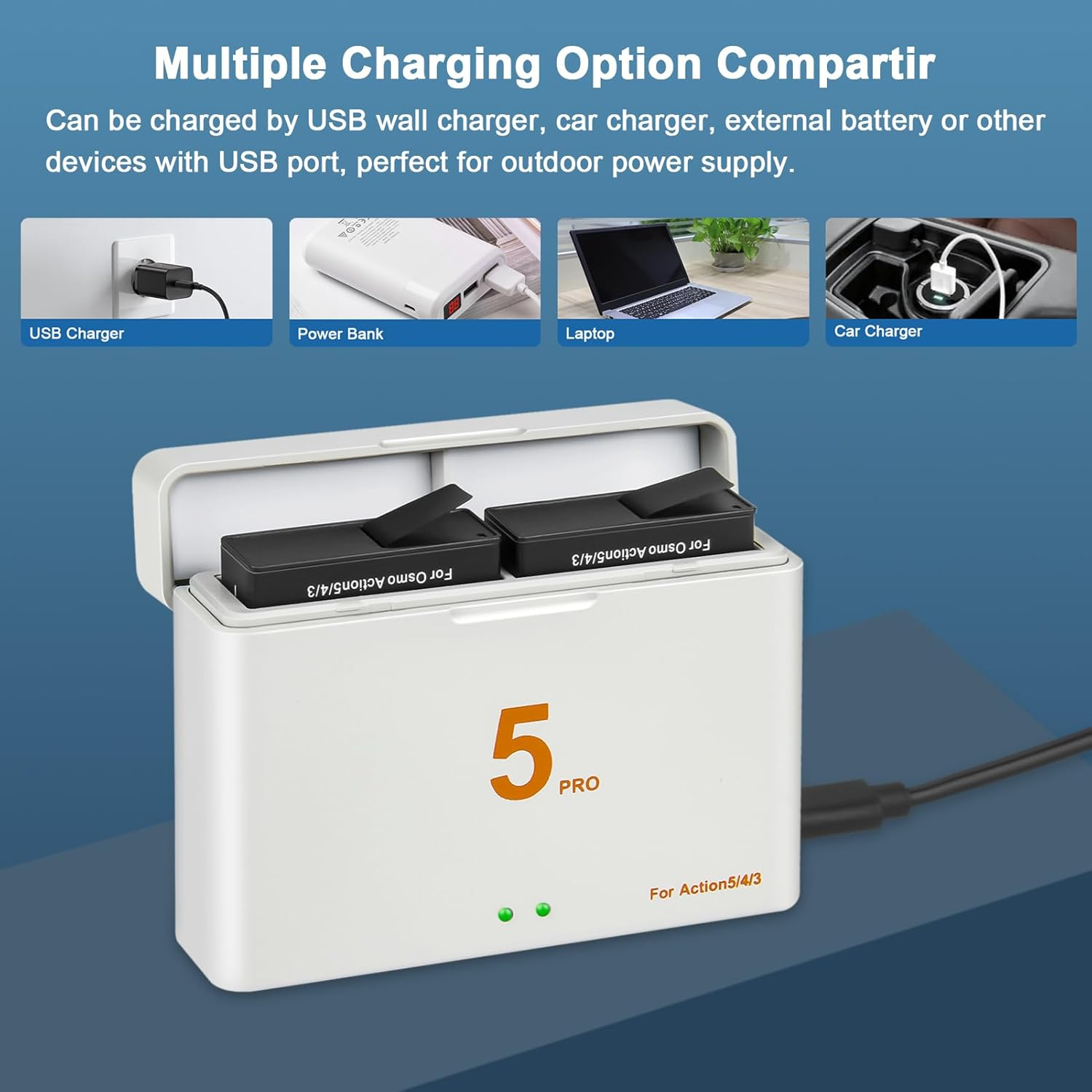 Pack of 2 Shentec 2200 Mah DJI Osmo Action 5 Pro/4/3, Batteries and LED Dual USB Charger Accessories, Compatible with DJI Osmo Action 3, Action 4, Action 5 Pro, Camera image number 3