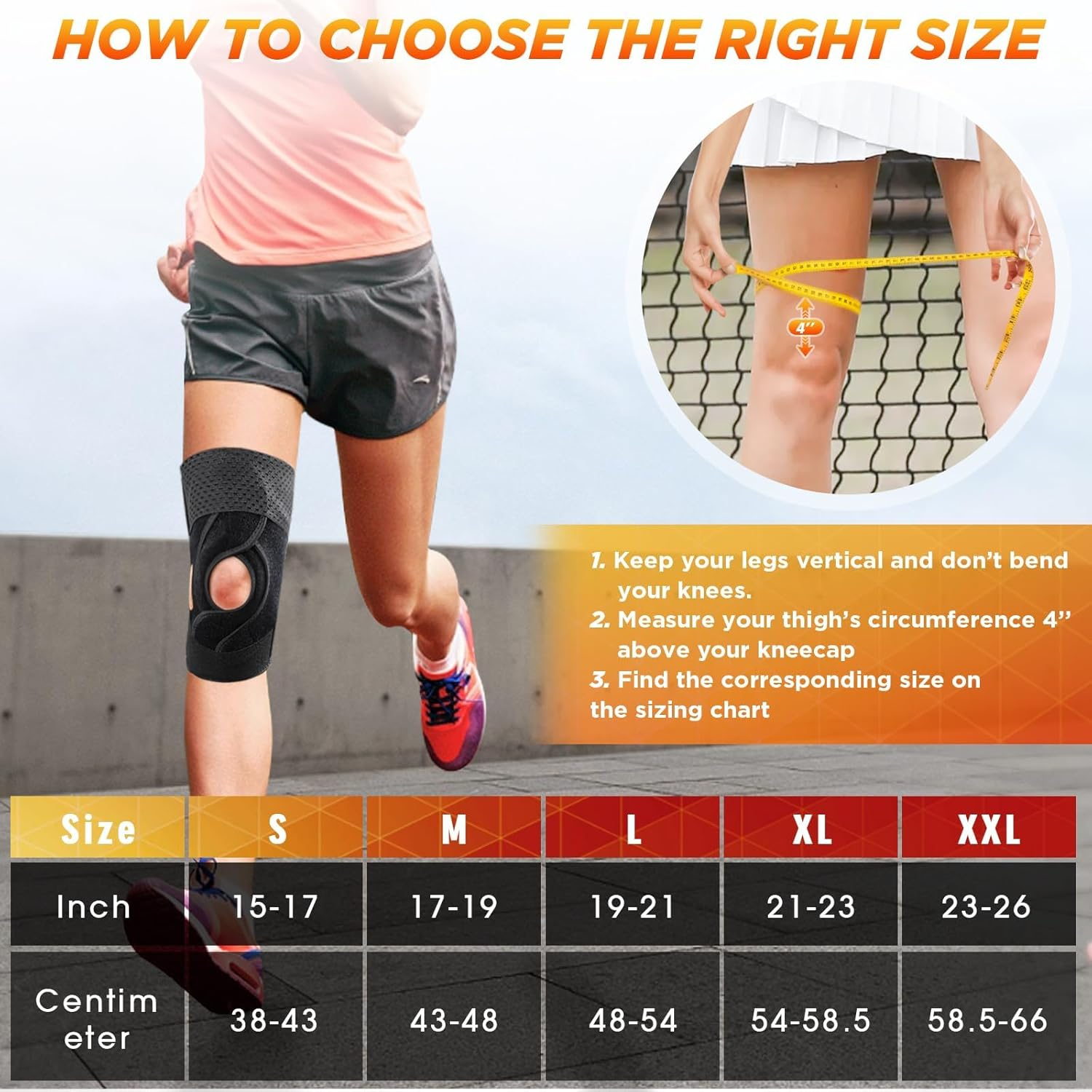 Lightweight & Breathable Knee Braces for Knee Pain Women Men, Knee Brace with Side Stabilizers for Meniscus Tear, MCL, ACL, Arthritis, Knee Support with Adjustable Straps (Black, XXL) image number 4