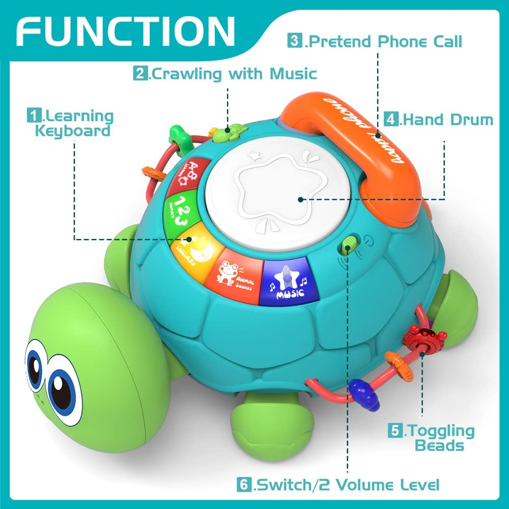 Baby Toys 6 to 12 Months, Musical Turtle Crawling Baby Toys for 12-18 Months, Early Learning Educational Toy with Light & Sound, Birthday Toy for Infant Toddler Boy Girl 7 8 9 10 11 Month 1-2 Year Old image number 3