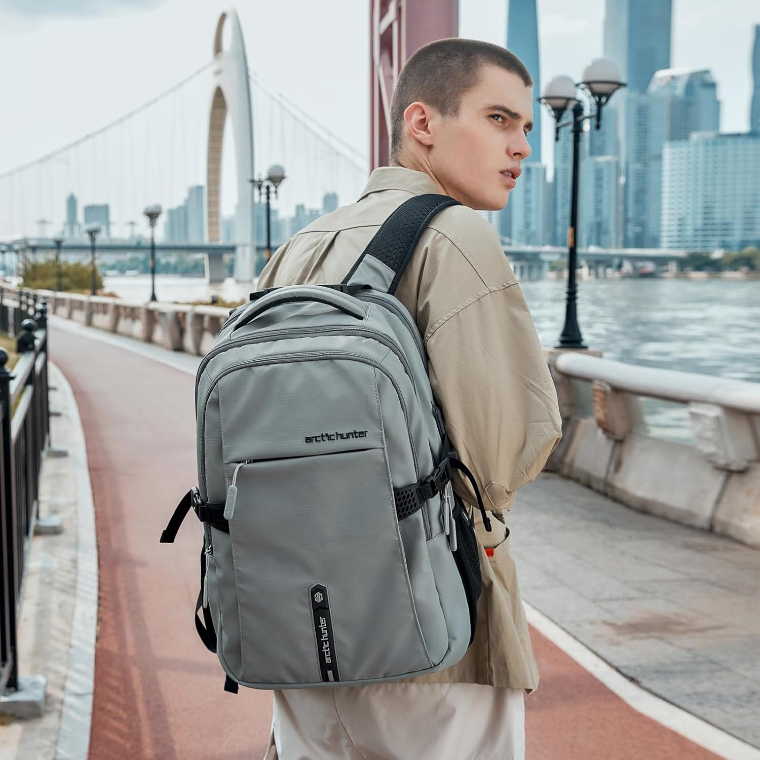 ARCTIC HUNTER AH Large Carry on Travel Backpack for Men,30L Compact Laptop Backpack,Business and Weekend Casual Daypack - Sliver image number 6