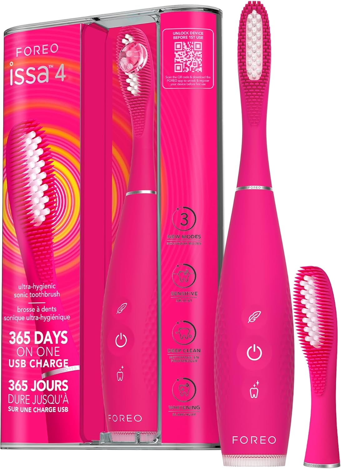 FOREO ISSA 4 Electric Toothbrush &ndash; 4-In-1 Rechargeable with Extra Brush Head, Soft Bristles, Long-Lasting Use, Gentle Cleaning