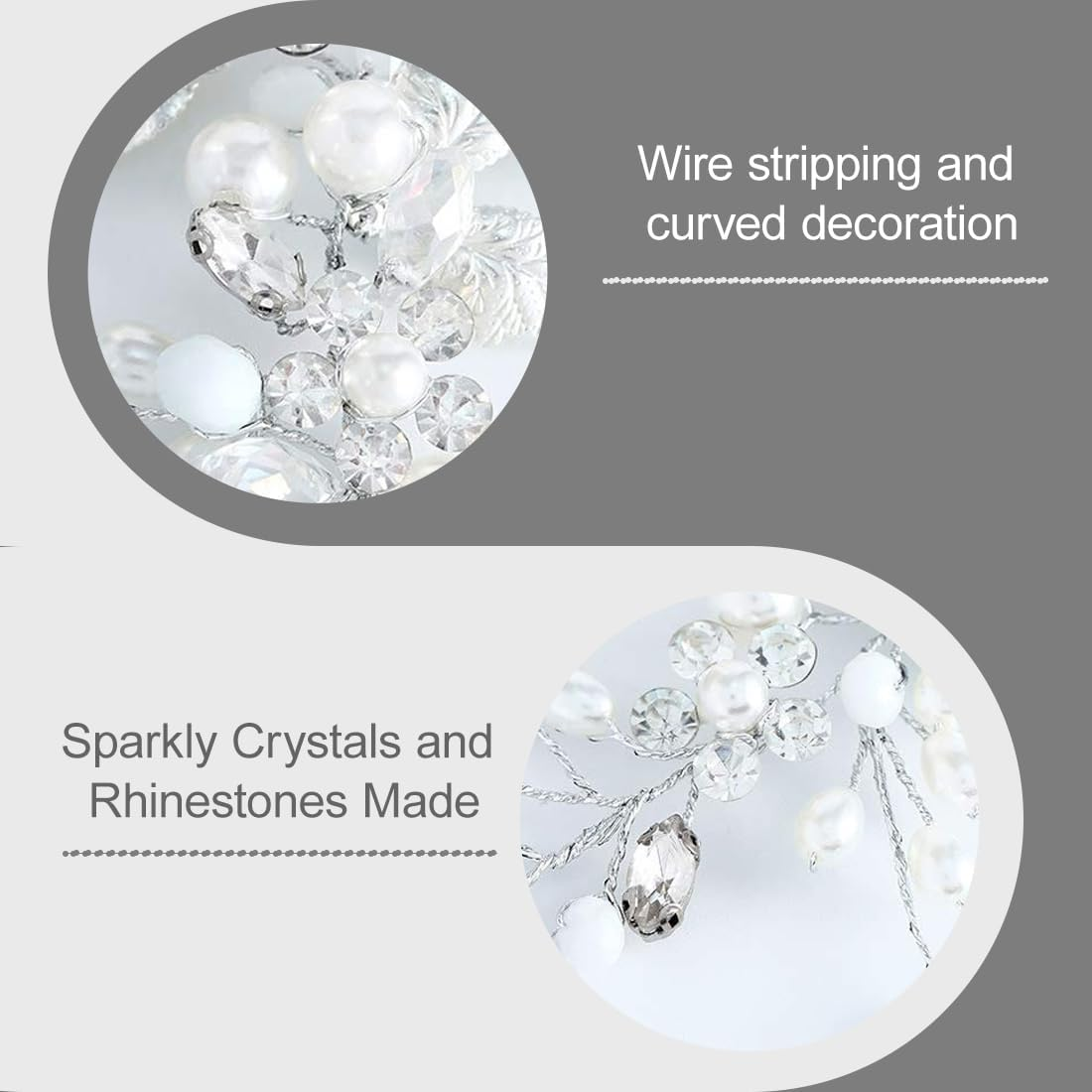 Silver Wedding Crystal Hair Vines Flower Leaf Headpiece, Pearl Headband, Wedding Hair Accessories for Bride, Hair Accessories for Women and Girls image number 2