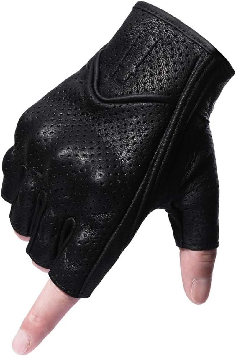 Harssidanzar Men'S Motorcycle Gloves Leather Perforated Motorbike Riding Driving Gloves CM044US image number 1