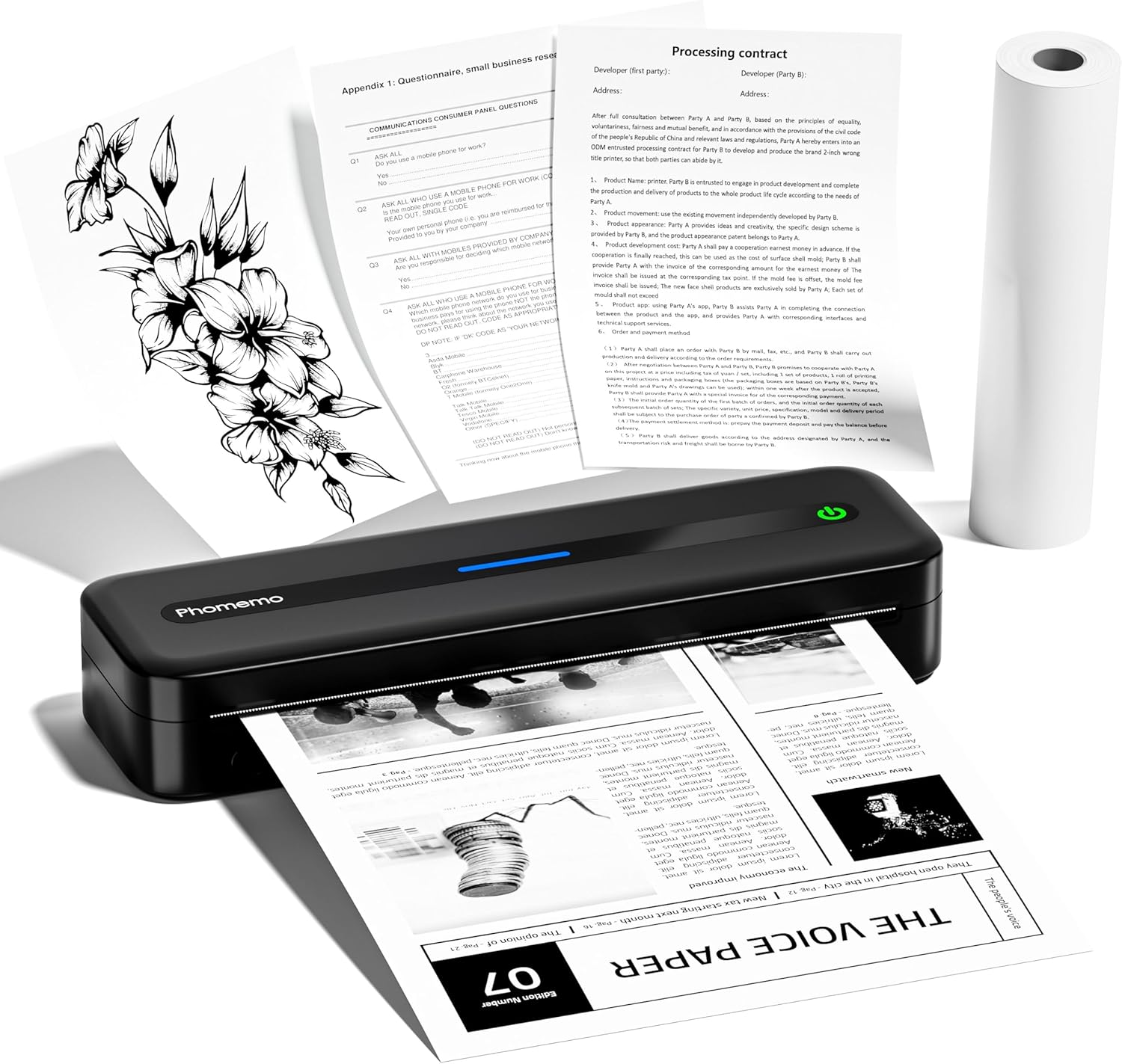 Phomemo M832 Portable Thermal Printer, Bluetooth Wireless Printer for Travel, Home, Office, Outdoors, Support 2&rsquo;&rsquo;, 3&rsquo;&rsquo;, 4&rsquo;&rsquo; and A4 Thermal Paper, Compatible with Android and Ios, Black, 300Dpi