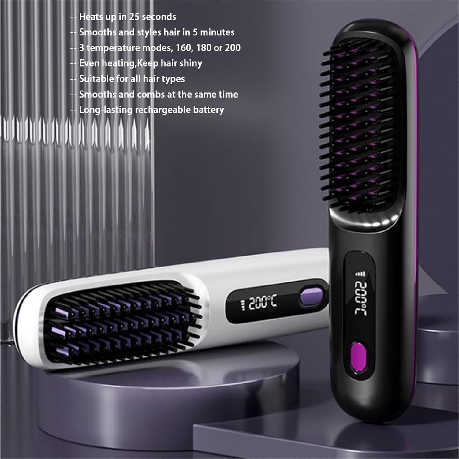 Bellabrush Pro,Bellabrush Pro Hair Brush,Bellabrush Pro Brush,Bellabrush Pro Hair Straightener Brush,Cordless Hair Straightener Brush,Bellabrush Portable Straightener Brush Heated Hair Comb (A) image number 3