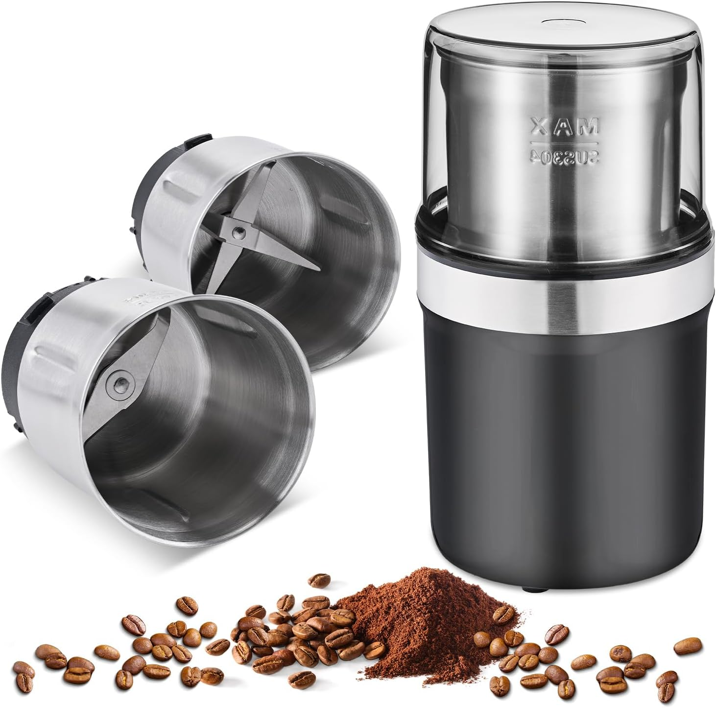 Congeowe Electric Coffee Grinder AU - 200W Removable Wet & Dry Cups, Spice Grinder, Stainless Steel Blade for Beans, Garlic & Spices, Dishwasher Safe (100G Capacity) image number 3