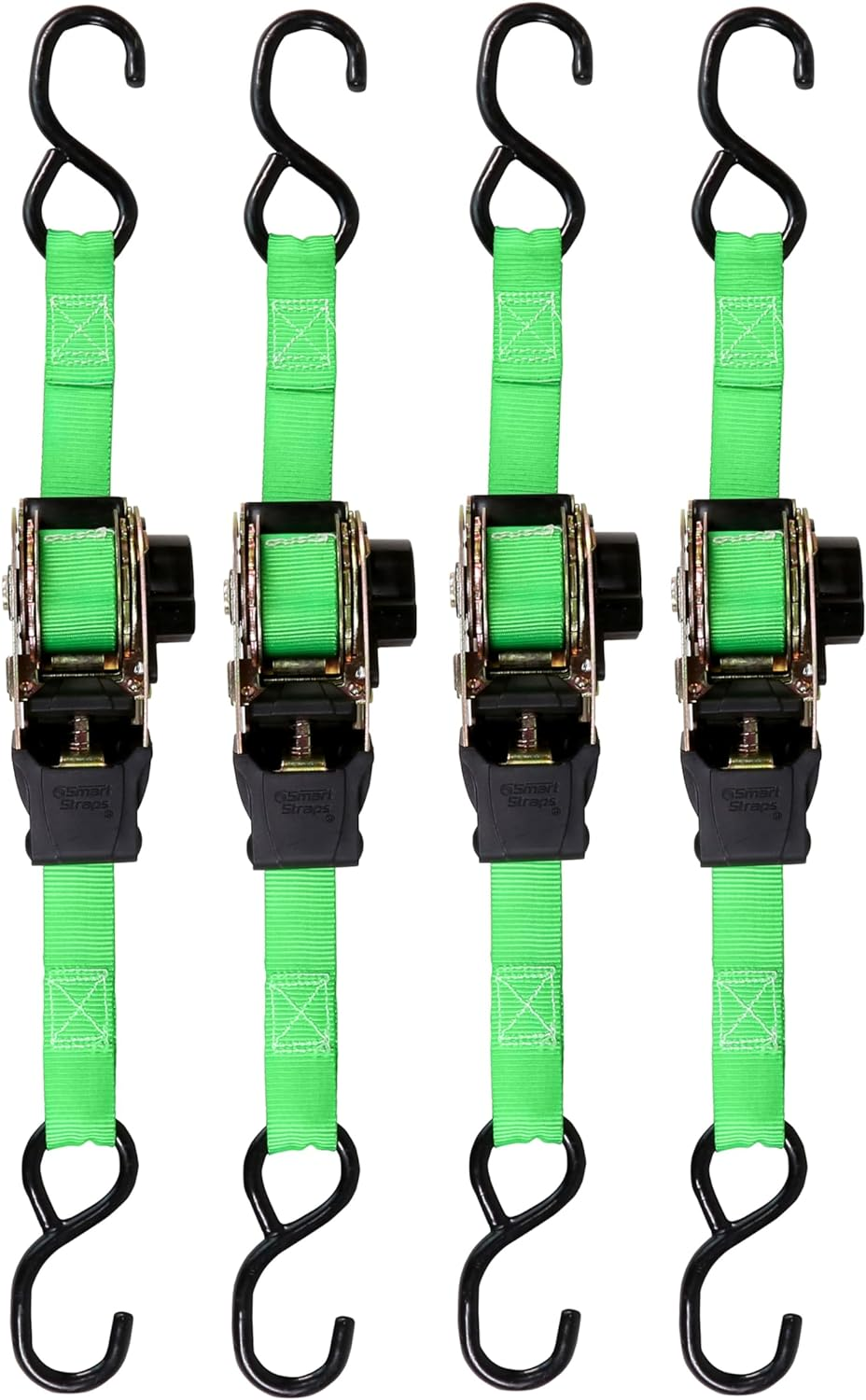 Smartstraps 6&rsquo; Ratchet Straps, 4 Pack &mdash; Standard Duty Retractable Tie-Down Straps &mdash; 1,500Lb Break Strength, 500Lb Safe Work Load &mdash; Haul Atvs, Lawn Tractors and Other Small Equipment image number 1