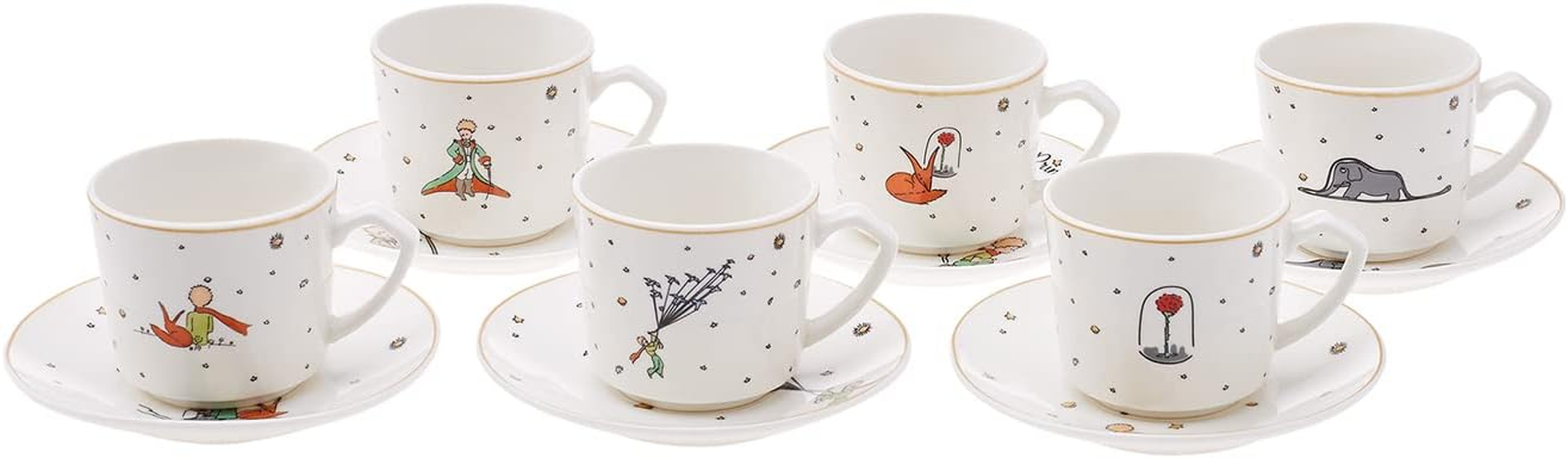 KARACA Porcelain Coffee Cups with Handle for Hot Beverages the Little Prince Cup and Saucer Set of 12 for 6 Perc. 3 Fl Oz (80 Ml) Teacup for Cappuccino Latte Cocoa Milk Tea image number 5