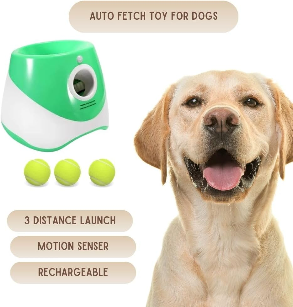 Auto Fetch Toy for Dogs | Rechargeable Battery - Upto 30Ft Launch Distance & Motion Senser | Green Color Interactive Ball Fetch Throw Machine with 6 Tennis Balls image number 4