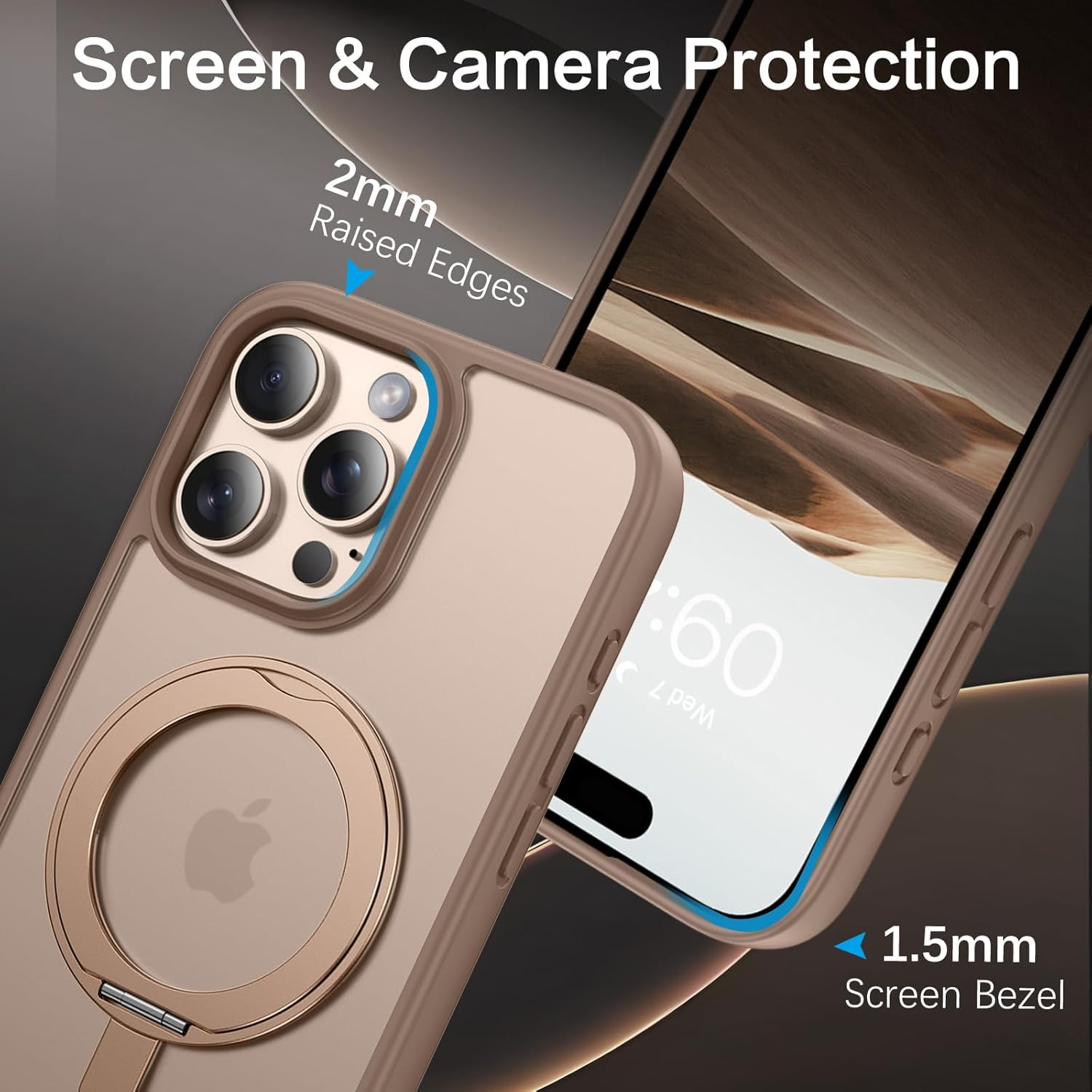 BENTOBEN Case for Iphone 16 Pro Max, Magnetic Ring Holder Slim Matte Phone Case [Compatible with Magsafe] 360 Rotatable Stand Shockproof Drop-Safe Cover for Iphone 16 Pro Max 6.9 Inch, Desert Titanium