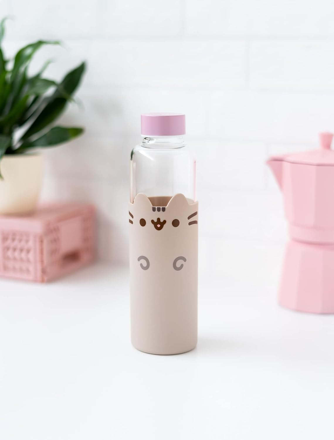 Grupo Erik Glass Water Bottle - Pusheen Merchandise - 17Oz / 500Ml Water Bottle Hot and Cold, Glass Bottle, Travel Bottles, Gym Bottle - Pusheen Gifts for Cat Lovers image number 3
