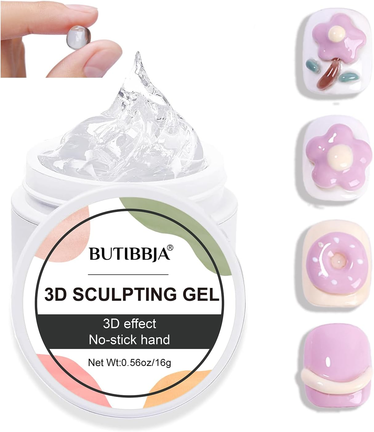 BUTIBBJA Solid Builder Gel for Nails, Clear, Nail Art for 3D Sculpting Gel Sock off UV LED with Silicone Mold Salon DIY at Home,16G/0.56Oz image number 2