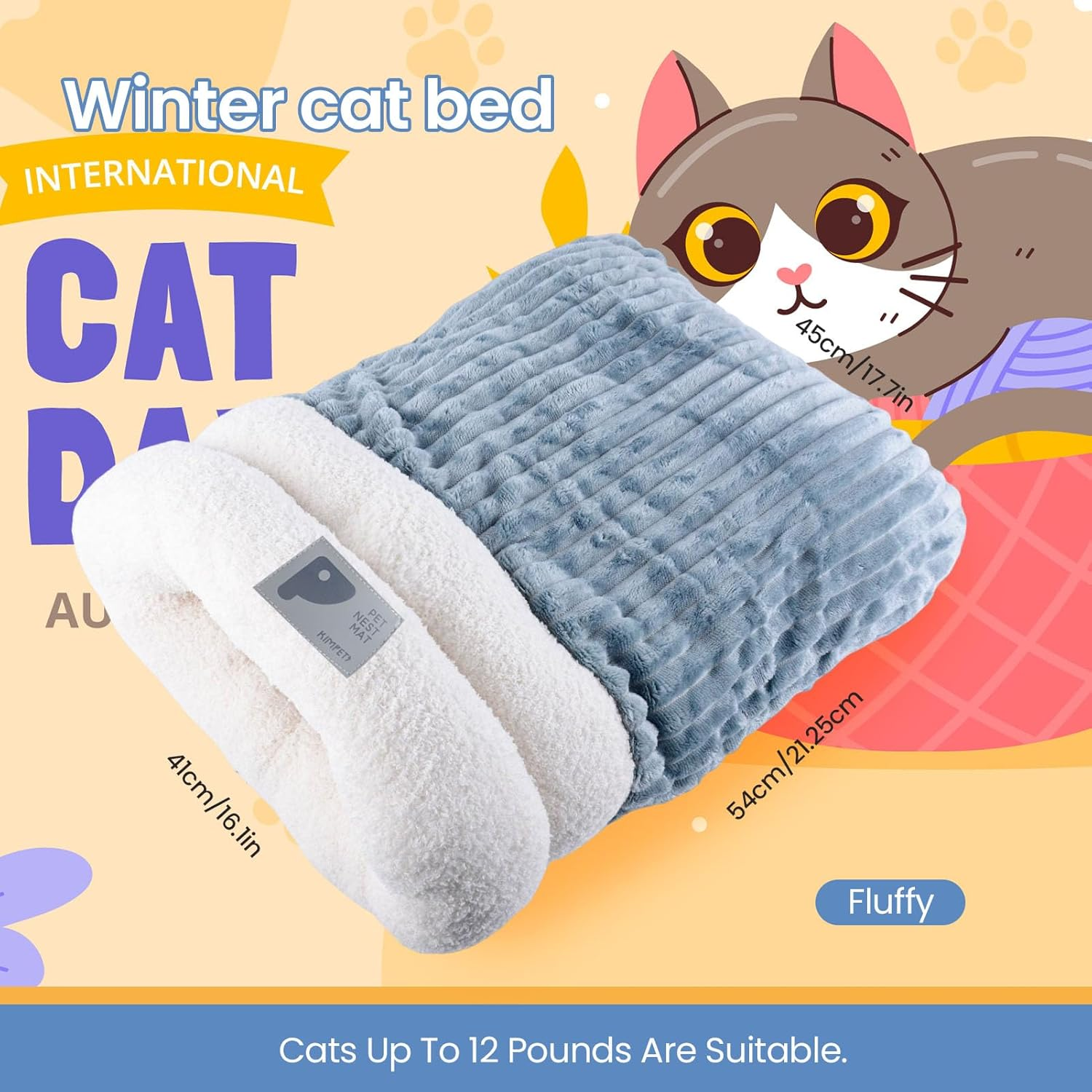 Winter Cat Sleeping Bag Cozy Plush Pet Bed Self-Heating 360&deg; Wrap Comfortable Pet Snuggle Sack for Cats and Dogs Warm Cat Cave Winter Sleep Bag(L) image number 1