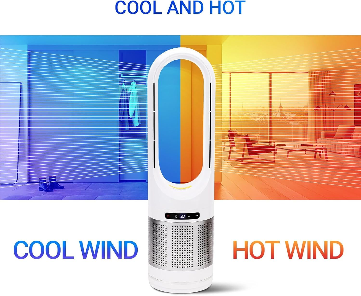 3In1 Tower Fan Heater Cooler Electric Bladeless Oscillating Space Hot Cool Air HEPA Filter Purifier Timer - 046Jr image number 4