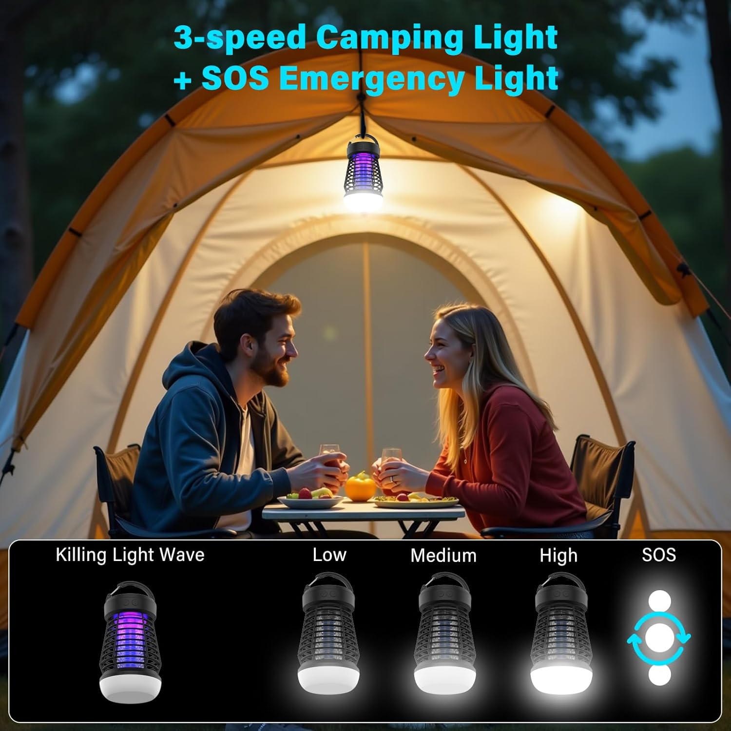 2 in 1 Rechargeable Bug Zapper & Camping Lantern, Second-Generation Dual-Band Frequency Conversion Outdoor Mosquito Killer, 2000V Portable Electric Fly Killer for Home, Garden and Camping image number 3