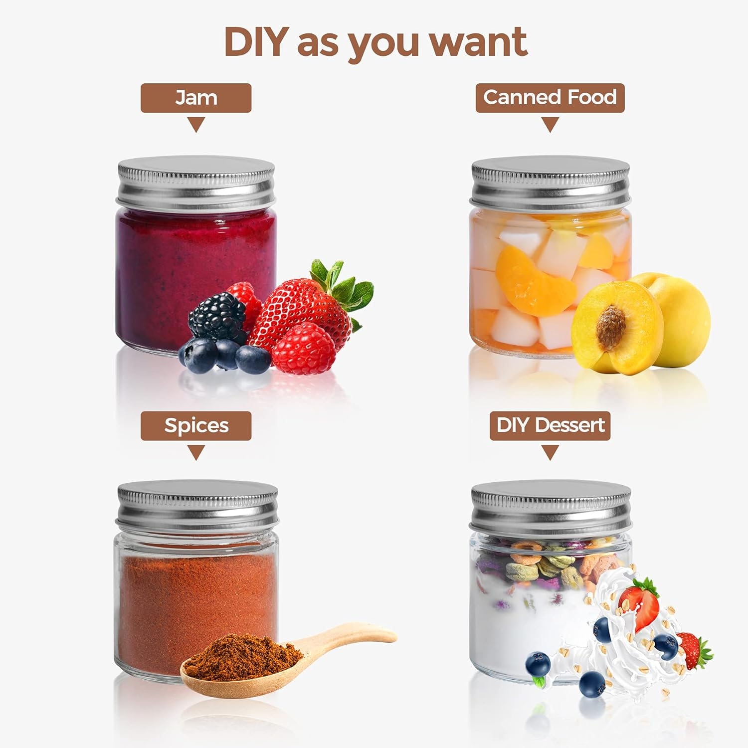 Comsaf Mason Jars with Airtight Metal Regular Lids(8Oz/250Ml), Sealed Clear Glass Canning Jars with Wide Mouth for Spices, Honey, Jam, Jelly, Ideal for Wedding Favors, Baby Shower Favors, Set of 12 image number 2