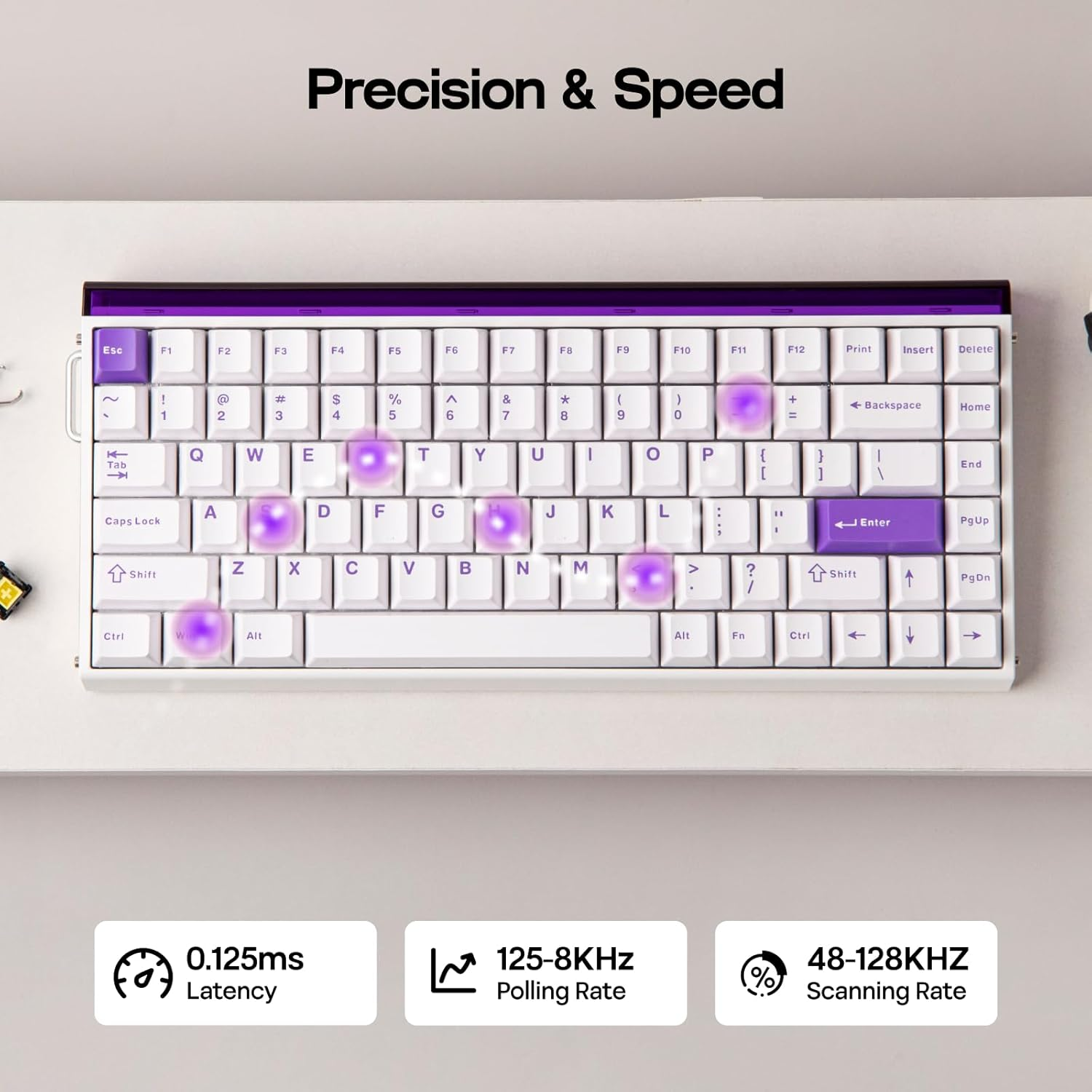 EPOMAKER Aula Hero84 HE Wired Hall Effect Keyboard with RGB Lightbox, 0.01Mm Adjustable Actuation, 8Khz Polling, 0.125Ms Latency, Snap Key, SOCD, Magnetic Gaming Keyboard (White&Purple) image number 1
