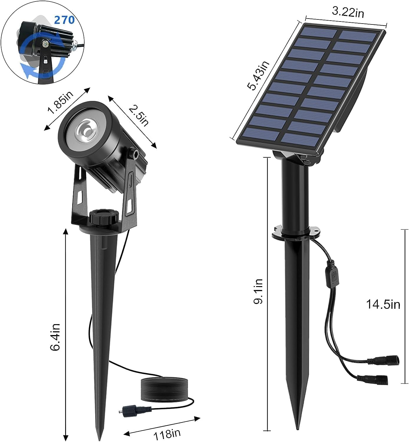 T-Sun LED Outdoor Solar Spot Lights, 2-In-1 Landscape Spotlight Green Color, Separated IP65 Waterproof Security Light Auto-Induction for Patio, Yard, Garden, Driveway, Corridor, Lawn