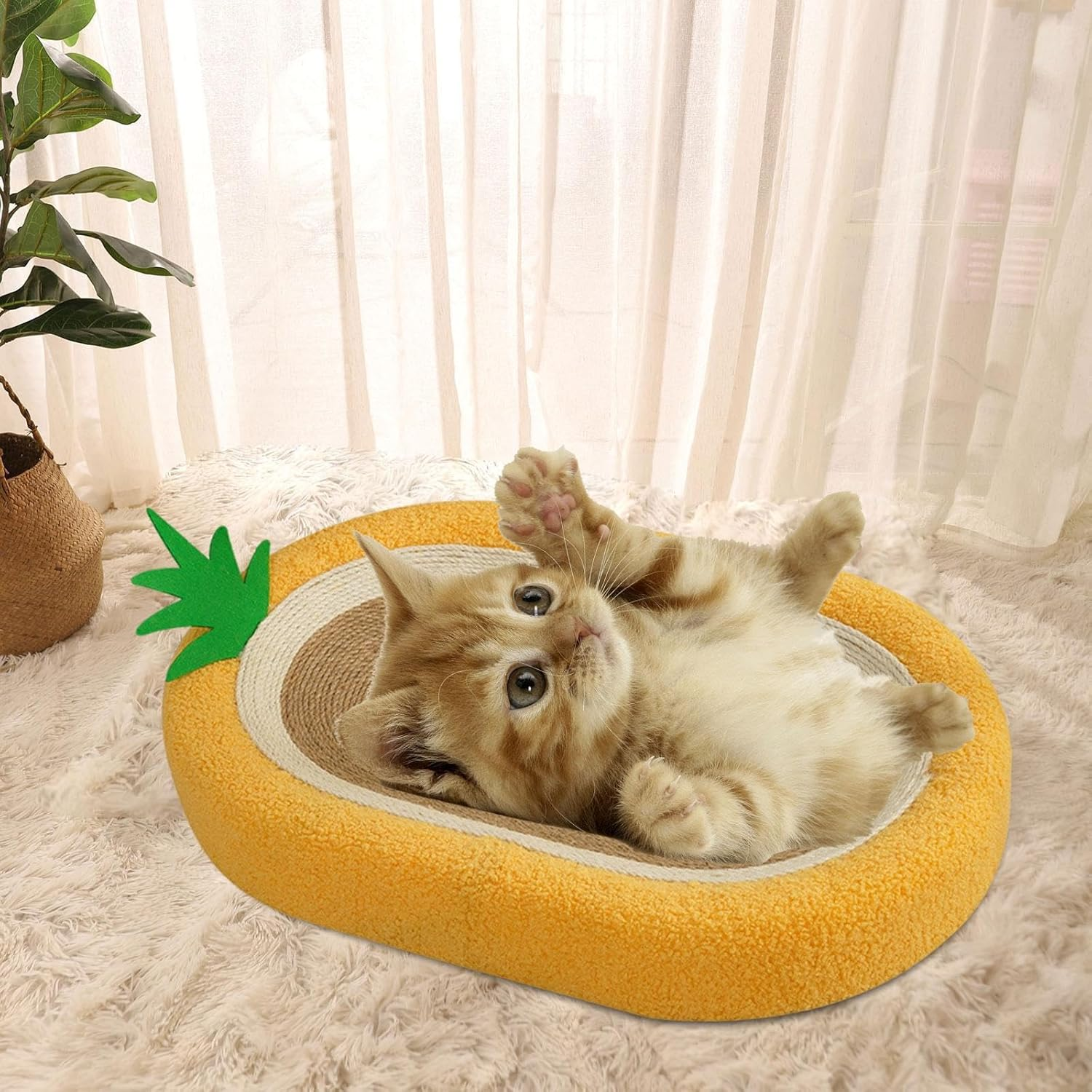 STARTIST Cat Scratcher Bed Mat Oval Curved Design Nonslip Bottom Durable Sisal Scratcher Lounge for Kitten Training Toy Indoor Cats Pet Cat Supplies image number 2