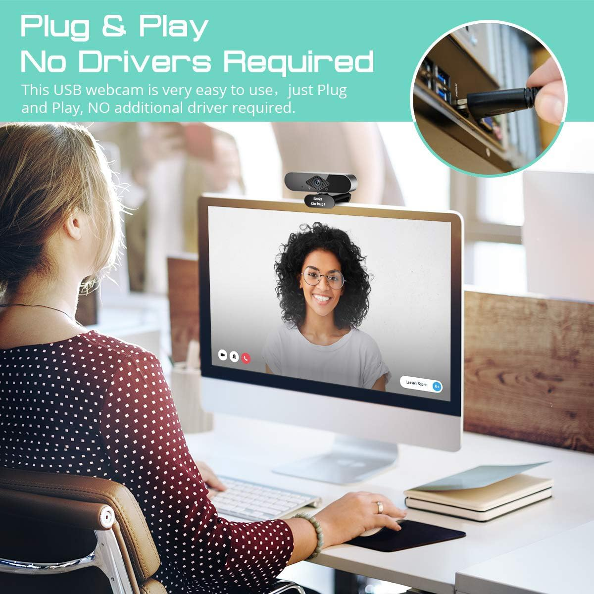 FHD 1080P Webcam with Microphone, AUTO Low Light Correction Webcam, Noise-Cancelling, Streaming Web Camera with Privacy Cover Laptop Macbook or Desktop Camera for Video Call/Zoom/Skype/Youtube image number 4