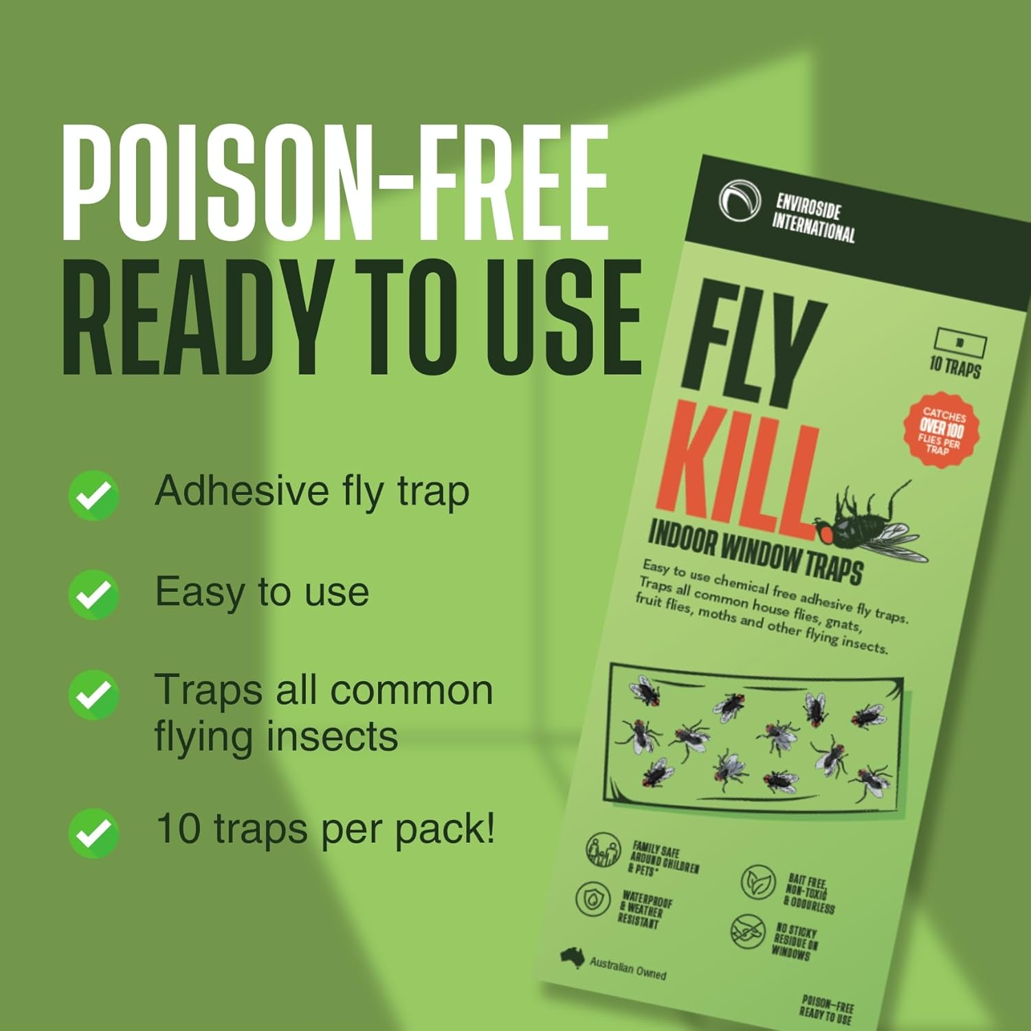 Fly Traps Stickers for Indoor Window, 10 Pack, Traps All Common Flying Insects, Eco Friendly, Poison Free Ready to Use, Bait Free, Non-Toxic & Odourless, No Sticky Residue on Windows, Waterproof image number 2