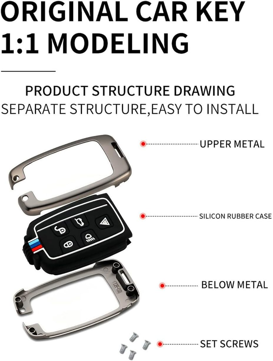 Key Fob Cover Case for Land Rover Metal Shell Smart Key Holder Compatible with Range Rover Sport Discovery LR4 Evoque Velar (Silver) - Silver image number 4