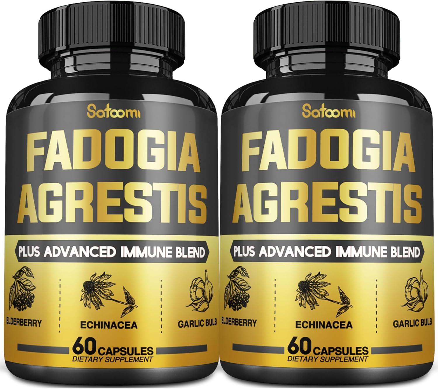 SATOOMI 15In1 Fadogia Agrestis Supplement - Tongkat Ali Root, Shilajit, Black Peper, Elderberry & More - 2 Packs 60 Caps for 2 Months image number 3
