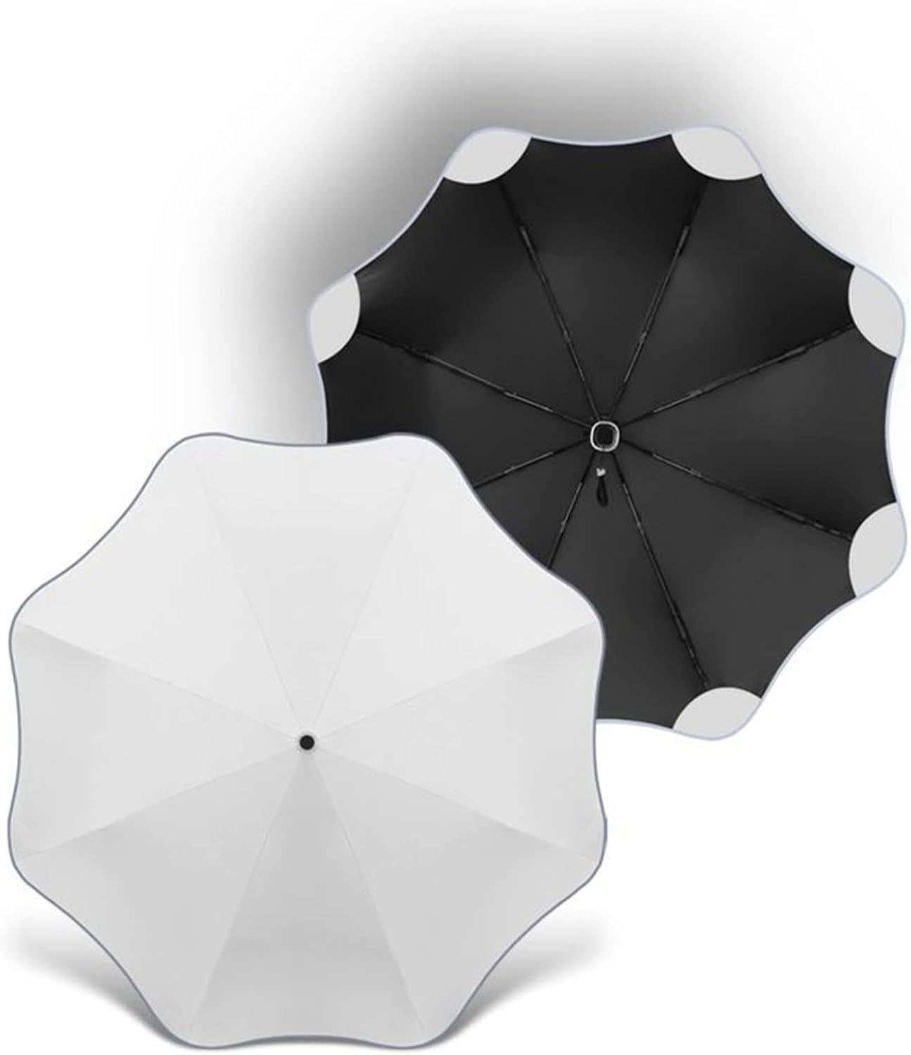 Meichoon Round-Corner Anti-Poking Sunny and Rainy Umbrella with Reflective Strip Lightweight Anti-Ultraviolet Full Glass Fiber Skeleton 8 Ribs for Men Women