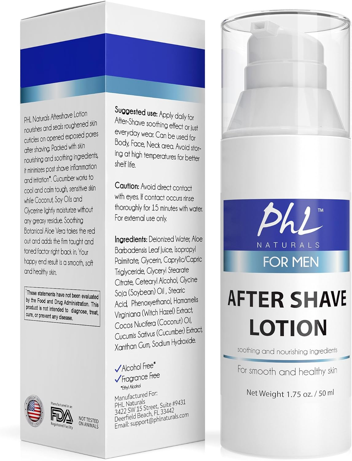 PHL Naturals Unscented Aftershave for Men, after Shave Lotion - Soothes, Moisturizes, Repairs Skin & Prevents Razor Burn, Smooth Soft Finish, 1.75 Oz / 51.7 Ml image number 4