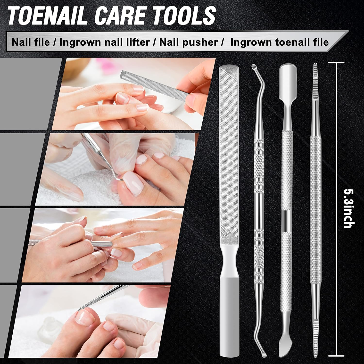 Toenail Clippers for Seniors Thick Toenails, Aucurwen Heavy Duty Toe Nail Clippers Adult Thick Nails Long Handle, Large Toenail Clippers for Thick Nails 7Pcs - Black, Silver image number 1