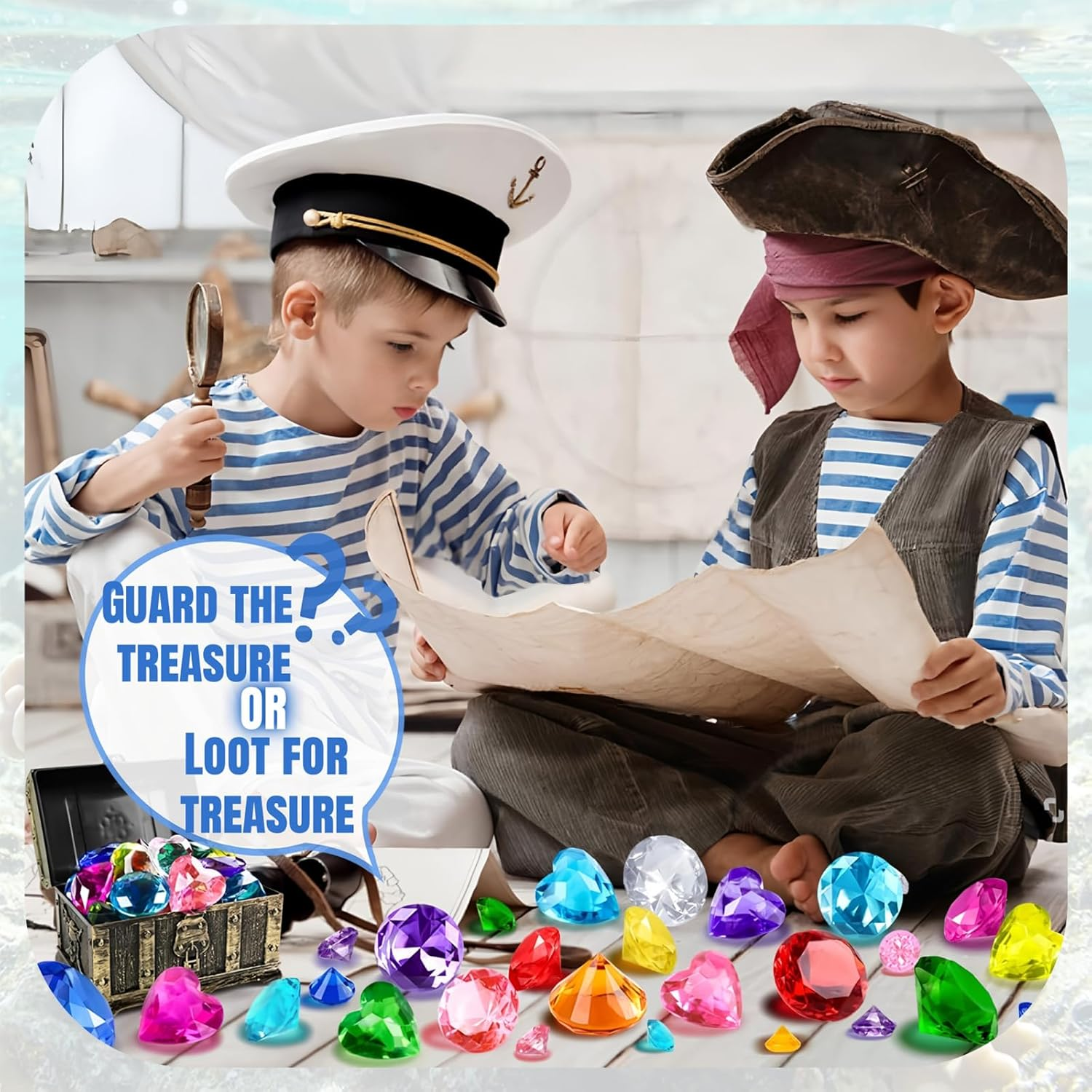 Diving Gems Pool Toys, Big Colorful Diamond with Pirate Treasure Chest - Summer Underwater Gem Swimming Training Diving Toys, Swimming Training Gift Toy (32) image number 3