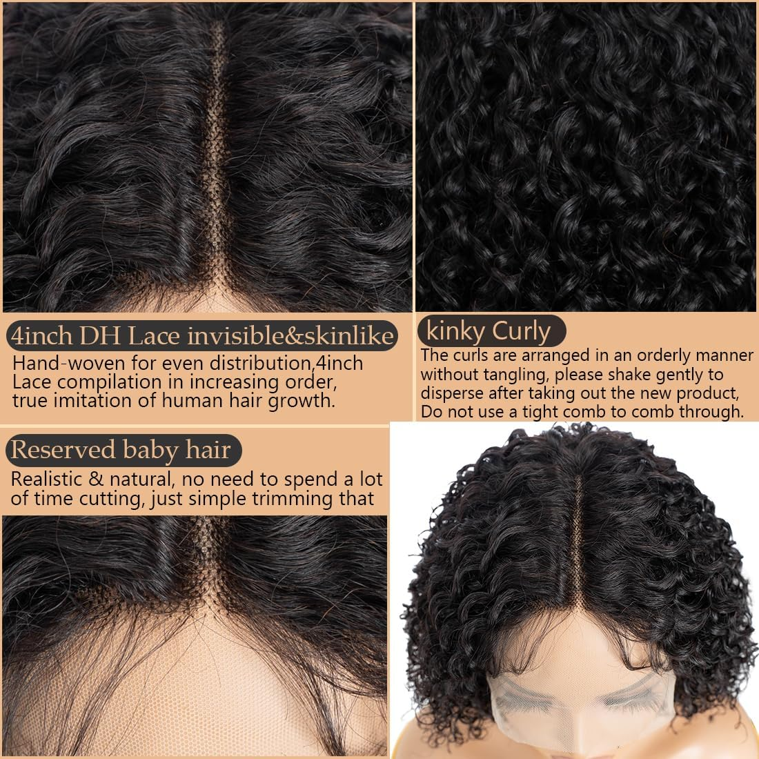 Short Kinky Curly Lace Front Wig, 8 Inch Bob Deep Curly, 13 X 4 X 1 HD Lace Front Wig for Women, Brazilian Virgin Human Hair Wigs with Fringe, Natural Looking image number 3