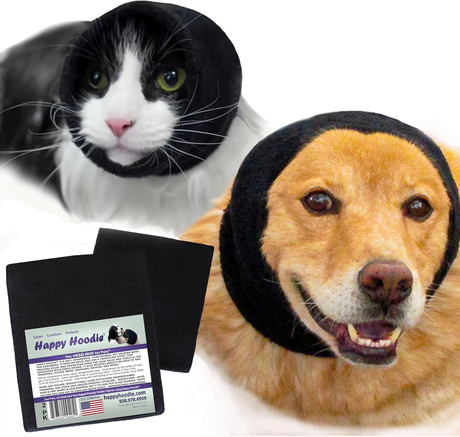 The Original Happy Hoodie for Dogs and Cats, the Grooming and Force Drying Miracle for Anxiety Relief and Calming Dogs Black 2 Pack (1 Small, 1 Large)
