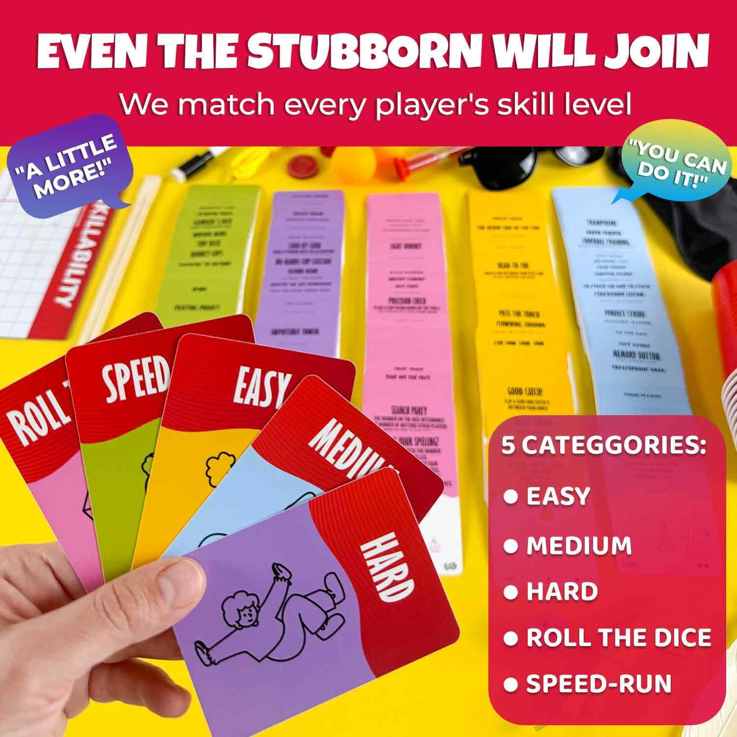 QUOKKA Challenge Game Set - 250 Unique Cards with Fun Tasks - Family Game for Kids Adults - Perfect for Game Nights, Parties, Teambuilding - Includes Reusable Props, Special Dice, Interactive Gameplay image number 6