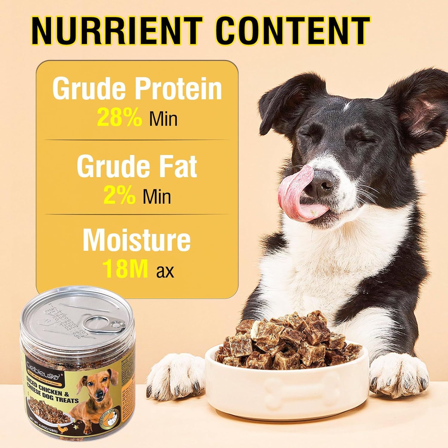 Chicken and Cheese Backed Dog Treats, 100% Real Meat,Natural, Grain-Free,Training or Rewards for Dogs,128G