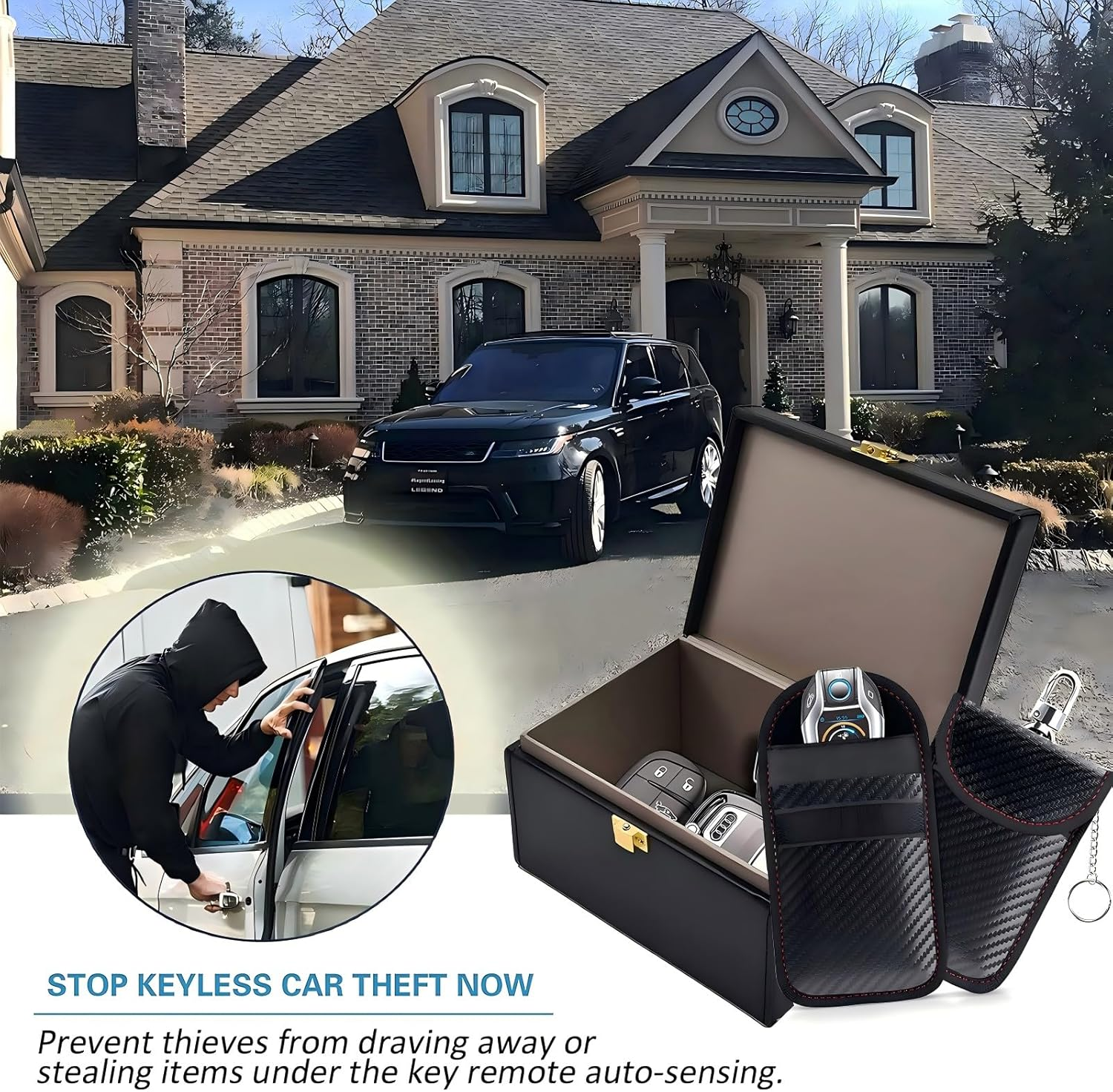 Faraday Box, with Faraday Bags Car Key Signal Blocker Box, plus 2 Pack Faraday Pouch, Mobile Phone, Key Fob Protector, Key Fob Cage Block Signal Anti-Theft Fob Case, Car RFID Signal Blocking (Black) image number 2