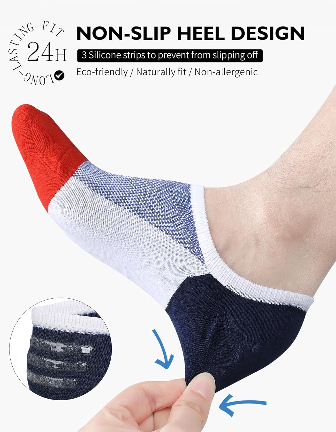 CLOSEMATE Mens No Show Socks Invisible Low Cut Socks Non Slip Casual Socks with Anti-Slip Silicone Stripes image number 3