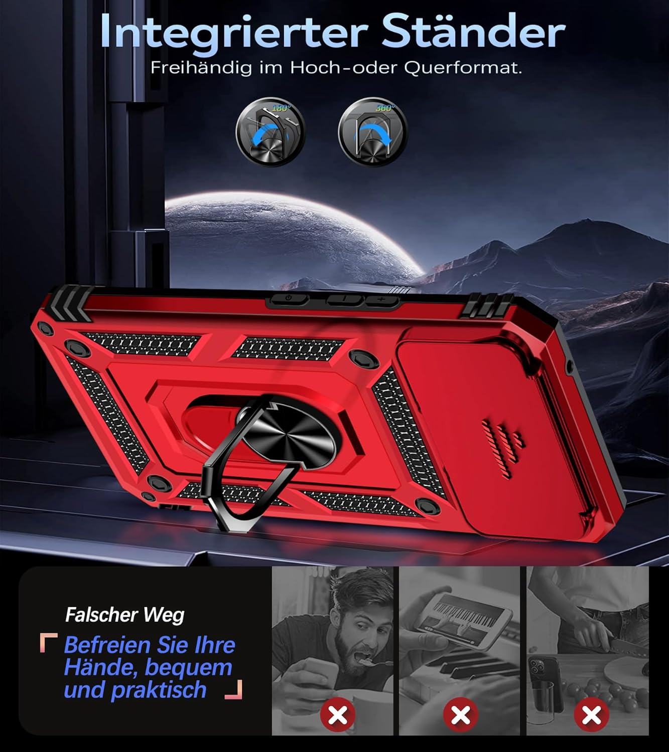 Camera Protection Mobile Phone Case for Xiaomi 15T Pro 5G Case with Xiaomi 15T Pro Screen Protector, 360&deg; Magnetic Metal Ring Holder Stand Mobile Phone Case PC & TPU Military Kickstand Shockproof image number 5