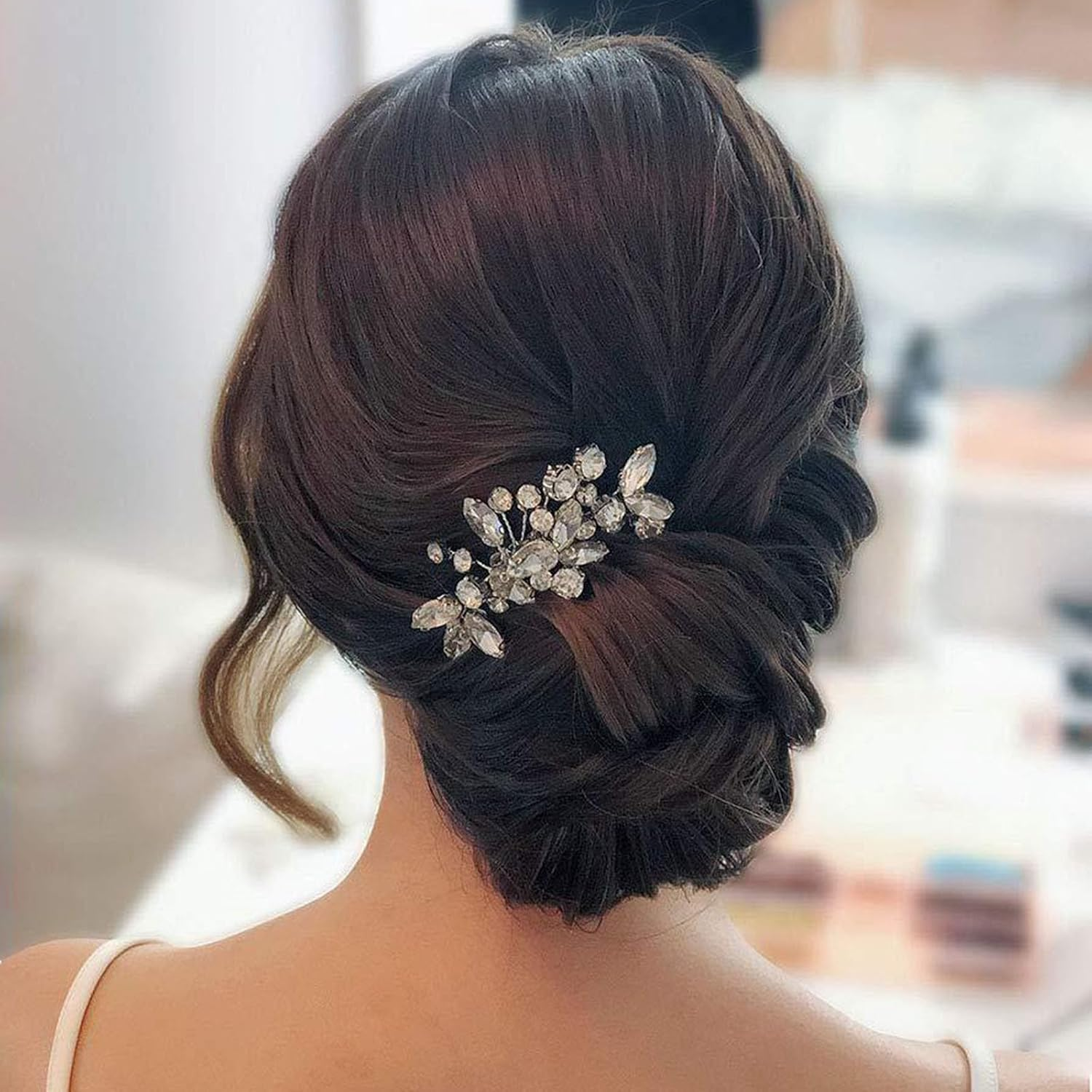 Bridal Flower Side Hair Clips,Bride Crystal Hair Comb Crystal Rhinestone Wedding Hair Comb Bride Crystal Hair Comb Bridal Wedding Hair Clip Comb for Women and Girls image number 4