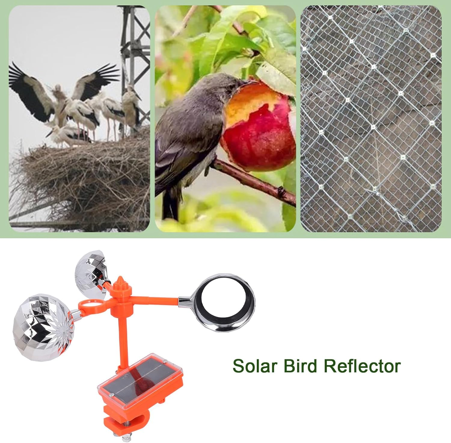 Solar-Powered Voice Bird Deterrent Device with 3 Pieces 360&deg; Wide-Range Reflective Rotating Prisms Cups, 2-In-1 Audio Signals to Scare Birds + Wind-Powered Rotation Mirrors for Outdoor Garden Yard image number 4