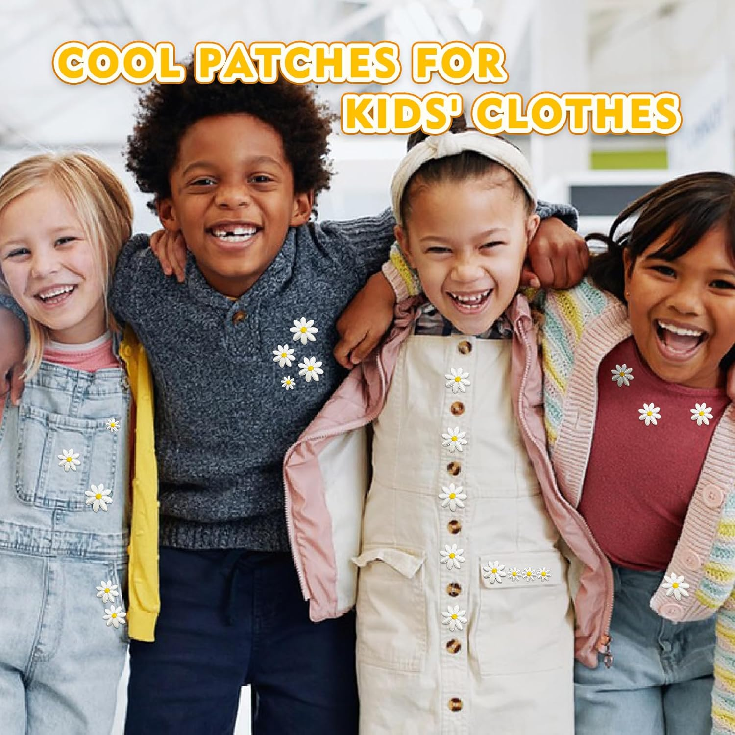 40Pcs 4 Sizes Daisy Flower Iron on Patches, Cute Embroidery Applique Patch for DIY Decoration Clothes, Pants, Hats, Backpacks, Sewing Patches for Girls, Women (Flower, White, 4Cm*3.5Cm*3Cm*1.2Cm) image number 3