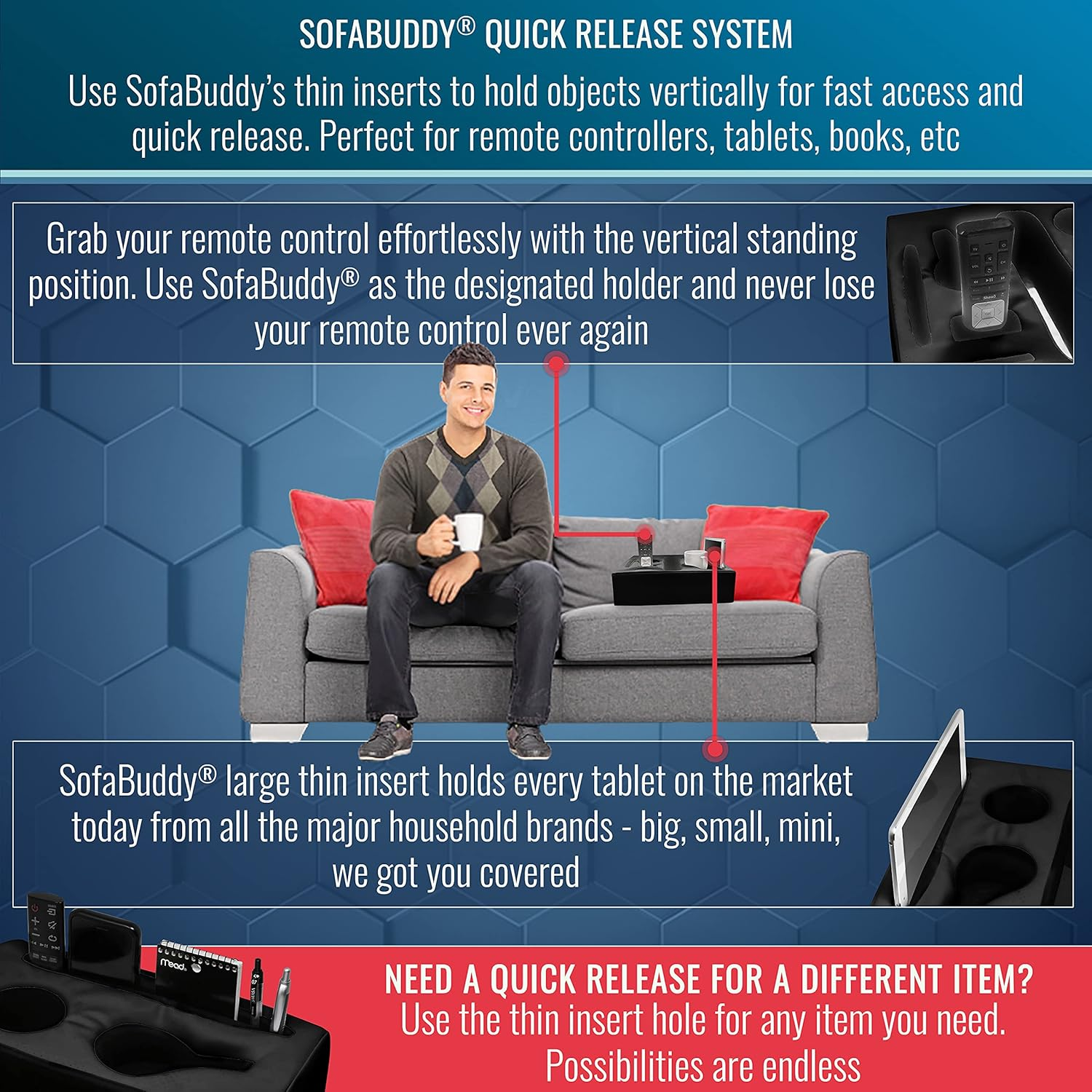 Introducing - Convenient Couch Cup Holder, Couch Caddy, Couch Coaster, Sofa Cup Holder. the Perfect Couch Accessory - Square-Bigdaddy-Leather-Black image number 1