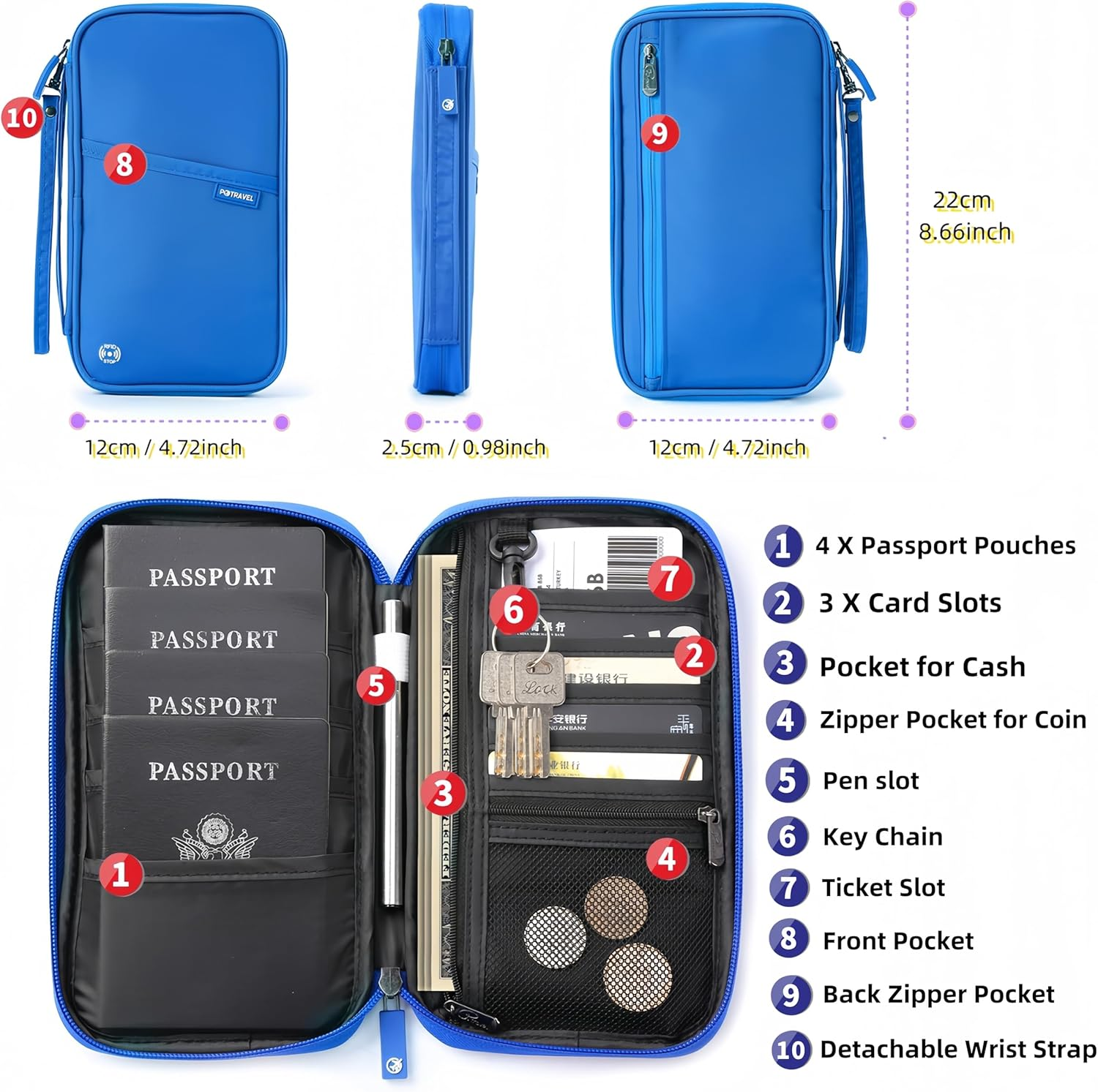 Wigmoa Family Passport Holder, RFID Blocking Passport Wallet for Women, Men, Travel Essentials Wallet, Waterproof Passport Holder Bag, Travel Document Organizer, S-ME (Light Gray) image number 2