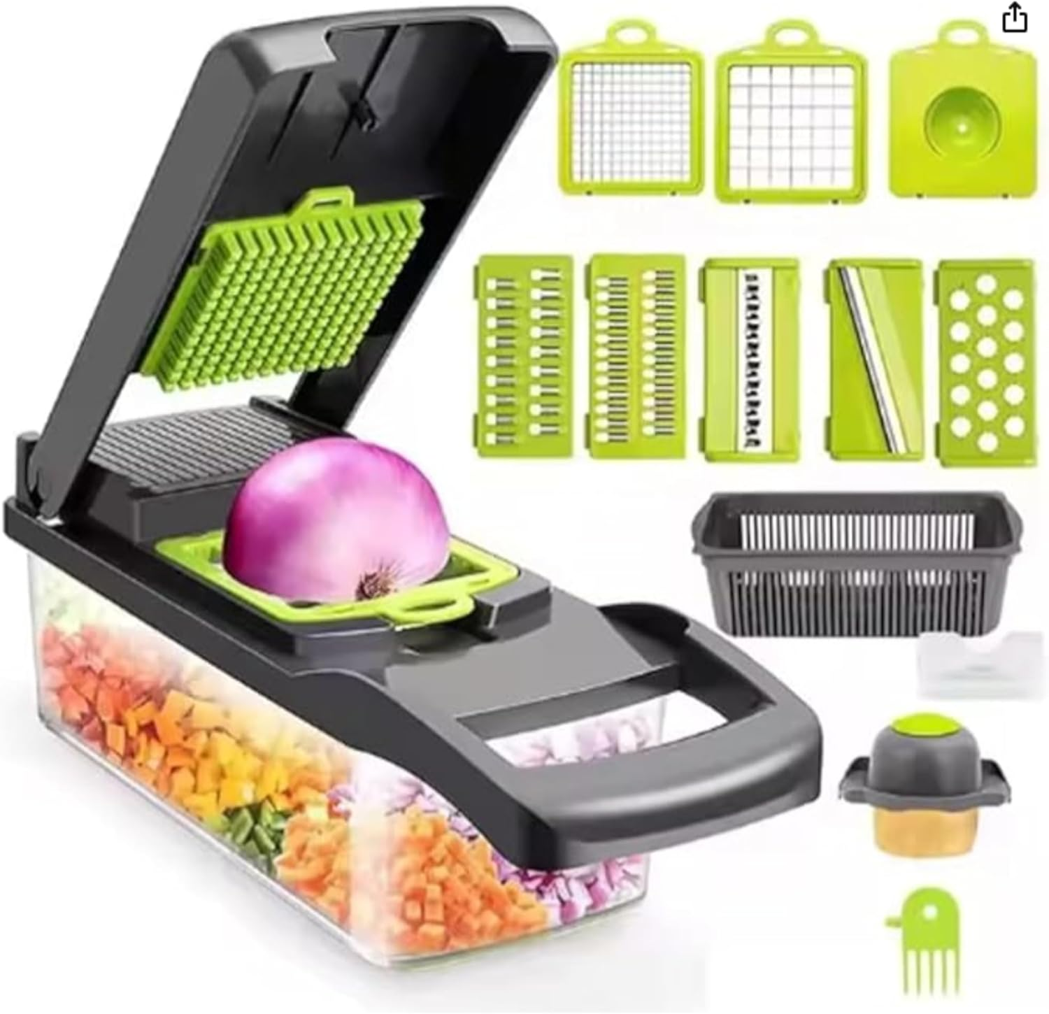 Happy Daze Living 15-In-1 Vegetable Chopper and Slicer, Kitchen Food Dicer with Container, Spiralizer for Tomato and Fruit Premium Vegetable Chopper and Food Processor - Versatile Mandoline Slicer. image number 1