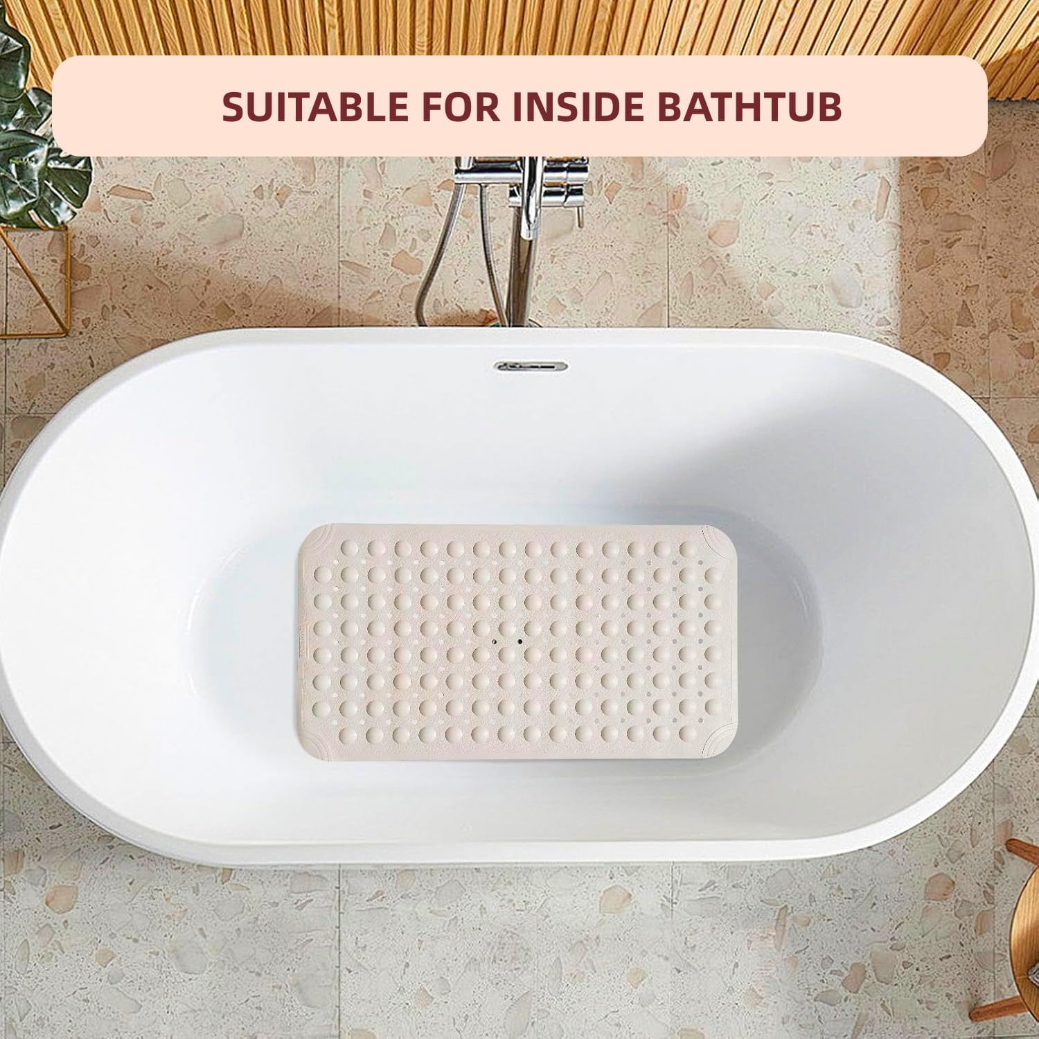 Non Slip Shower Mats for inside Shower, TPE Bathtub Mat Non-Slip, Bath Mat for Tub with Suction Cups, Drain Holes Bath Tub Mat for Bathroom，Bath Mat for Tub with Suction Cups（White） image number 2