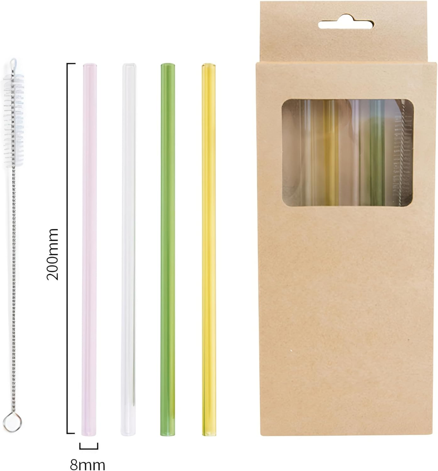 8 Pack Reusable Colorful Glass Straws, 20Cm Shatter-Resistant Bent Drinking Straws for Smoothies, Milkshakes, Hot/Cold Drinks, with 2 Cleaning Brushes Dishwasher Safe Fits Tumblers, Tervis, Mason Jars image number 3