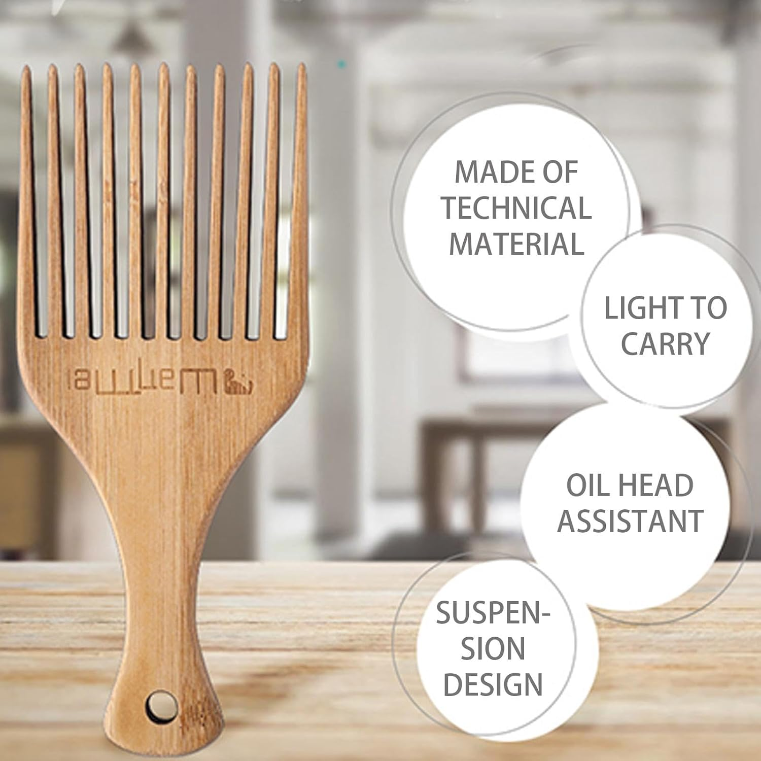 Kezvmhy Curly Hair Pick,Wide Tooth Comb Hairpick - Handmade Perfection Tangle Release Pick Hair Comb, Anti-Static Beard Pick for Men, Home, Salon Unique Gift image number 1