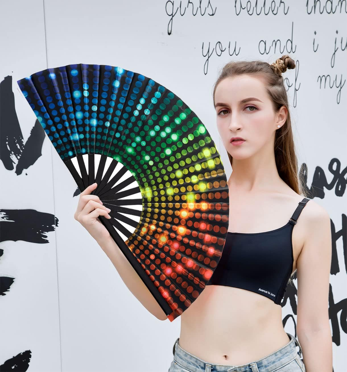 Amajiji Large Folding Hand Rave Fan for Women/Men, Chinease/Japanese Bamboo and Nylon-Cloth Folding Hand Fan, Hand Fan Festival Fan Gift Fan Craft Fan Folding Fan Dance Fan - Alien image number 6