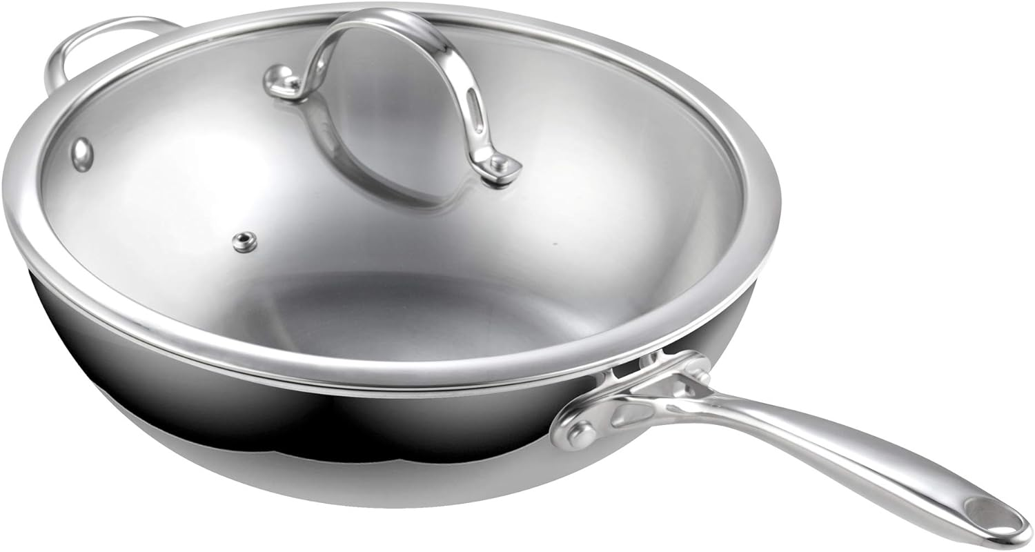 Cooks Standard Wok Pan Stainless Steel, 12-Inch Multi-Ply Clad Stir Fry Pan with Glass Lid, Induction Cookware, Silver image number 4